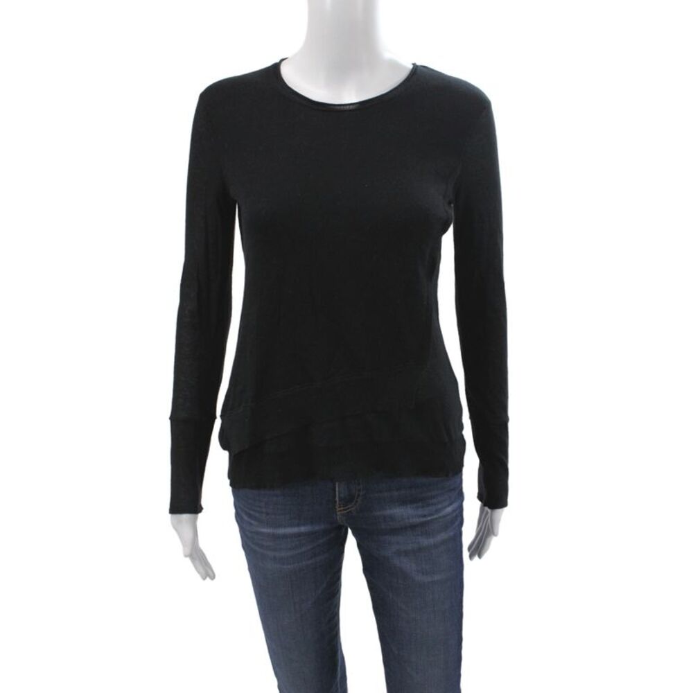 Inhabit Women Black 100% Cotton Crew Neck Long Sleeve Pullover Size XS Petite